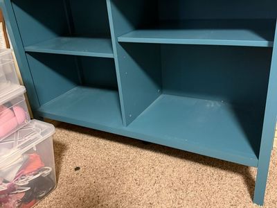 Teal Blue Wood Small Bookshelf/Nightstand with Two Shelves