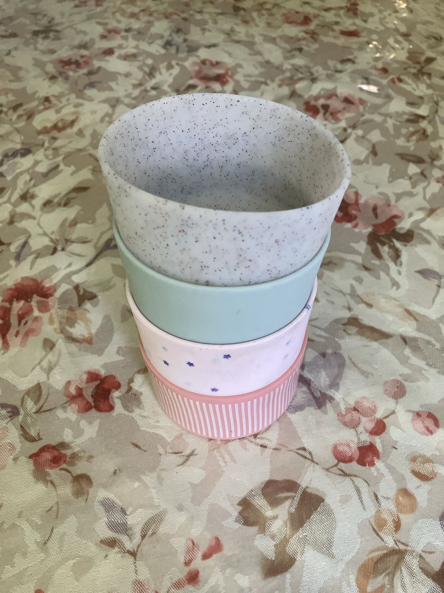 Set of 4 Colorful Silicone Toddler Snack Bowls - Speckled, Mint, Pink Stars, Striped