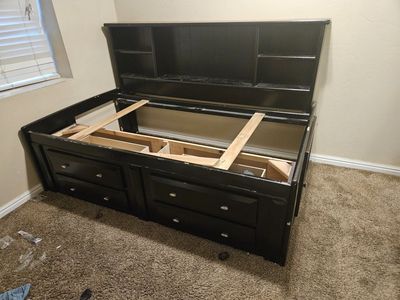 Black Full Size Captain's Bed Frame with Headboard Storage & Underbed Drawers