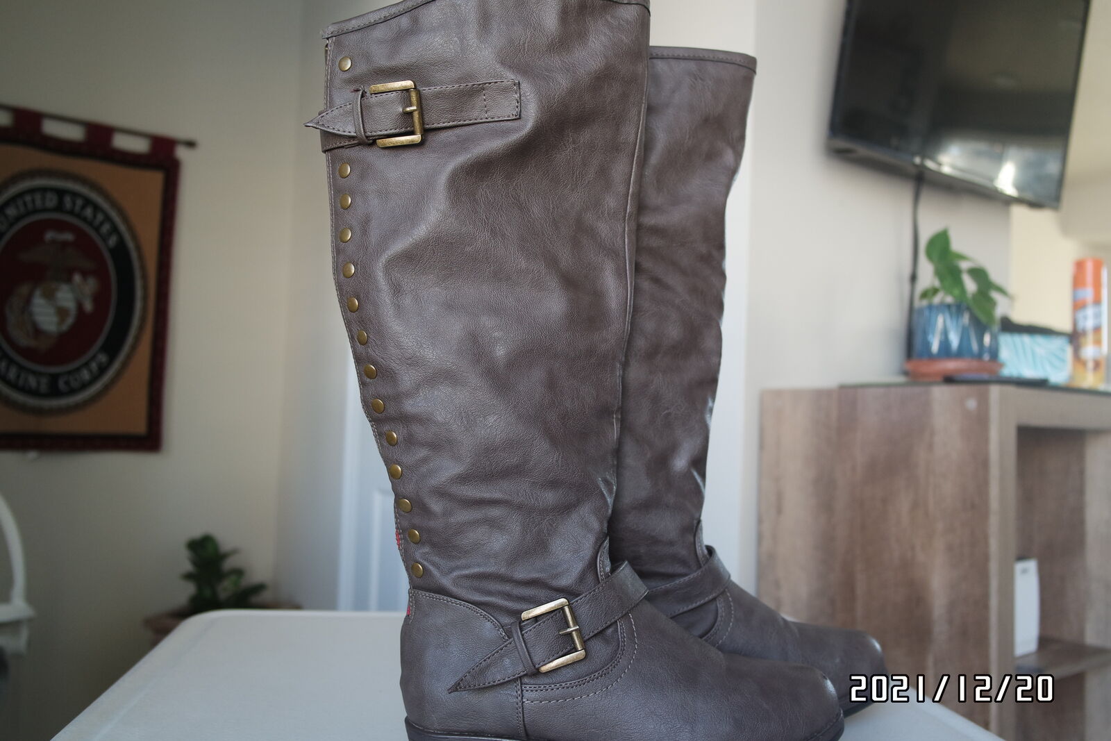 "New" Journee Collection Womens Spokane Stacked Heel Riding Boots (Taupe) Size 7 1/2