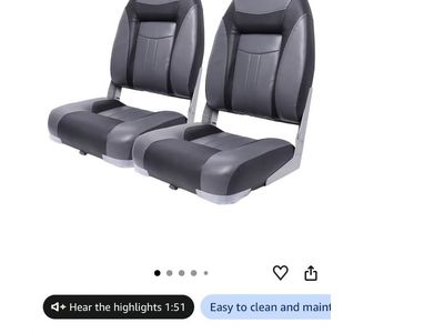 VANCUS Boat Seat 2-Pack: High Back, Fold-Down Fishing Captain Chairs - Gray & Black with Thick Cushion