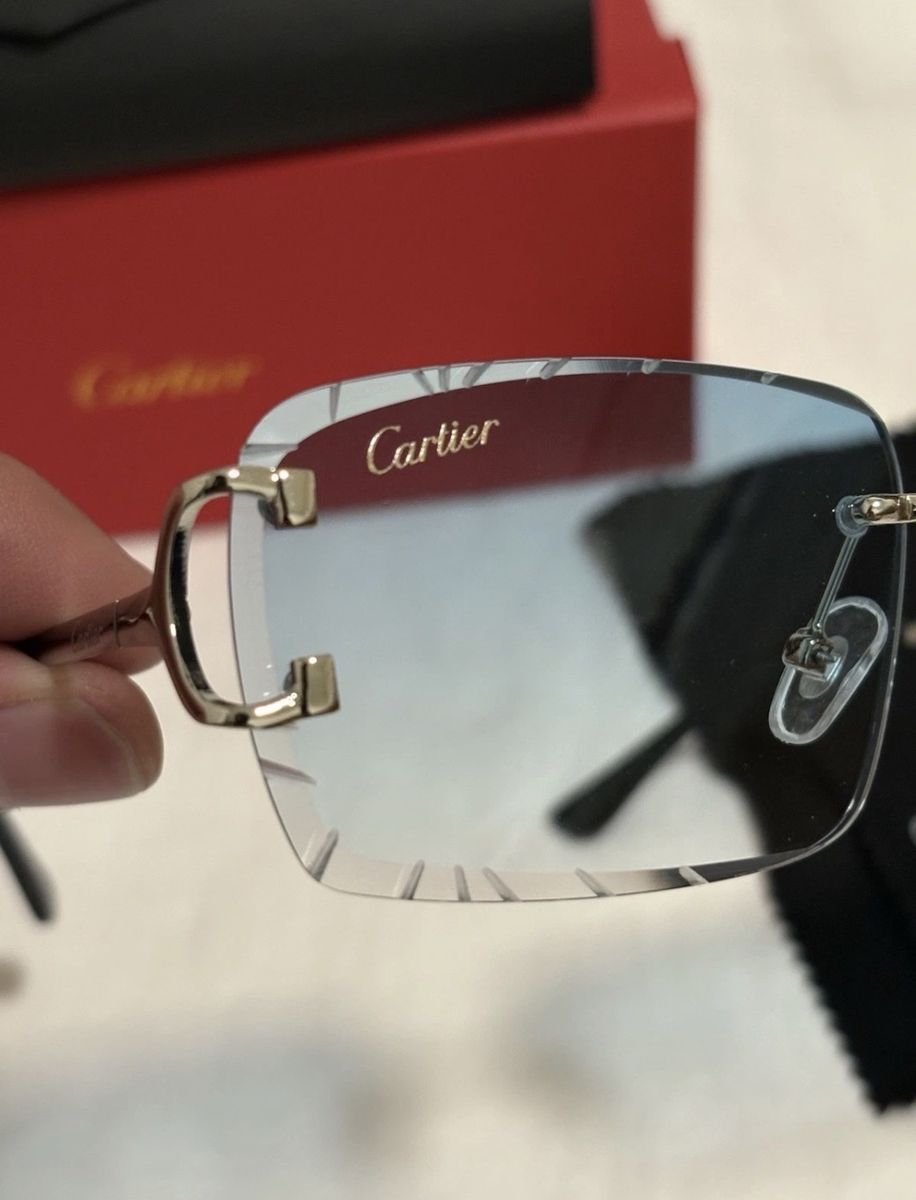 Cartier Big C Diamond Cut Green/blueFade Frameless Lens Silver Frame ( NEW  With Tags )