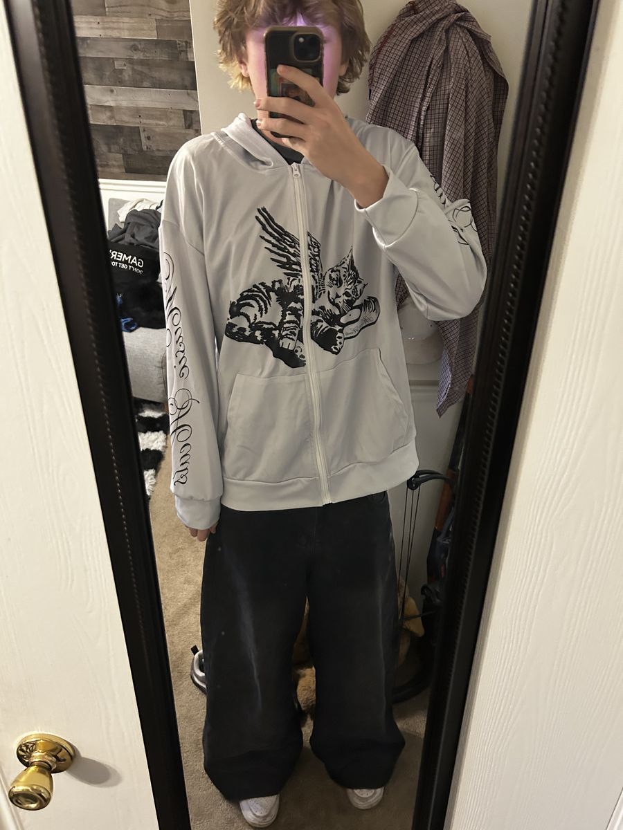 Gray Cat Zip Up Hoodie