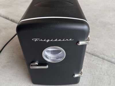 Frigidaire Portable Retro 6-Can Mini Fridge, Black with White Trim, Compact Personal Cooler