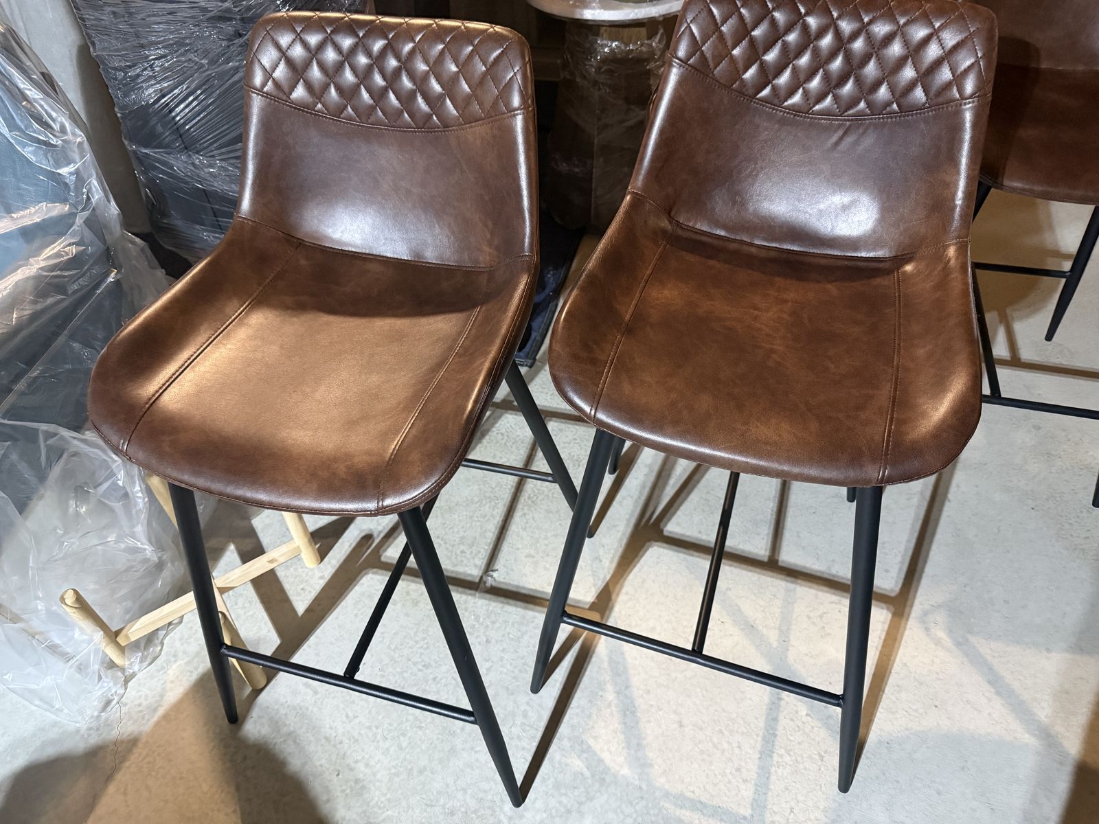 Kitchen Barstools (4 Chairs - Brown Faux Leather)