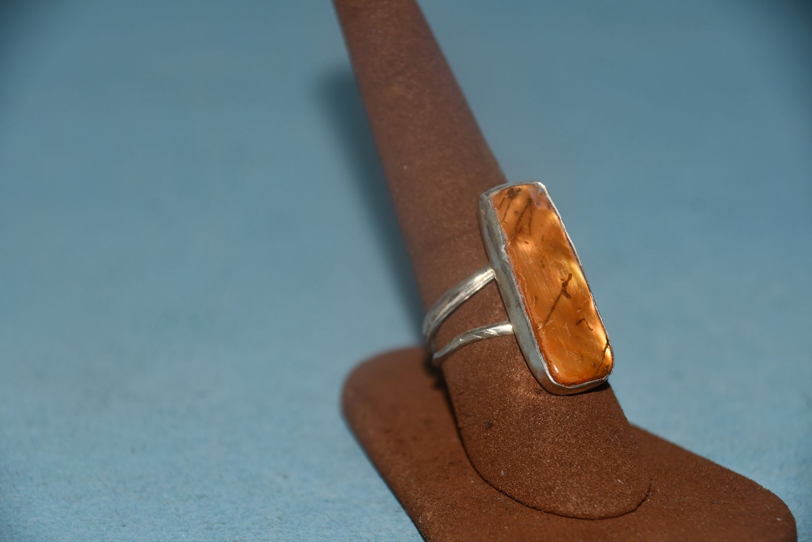 HANDMADE SILVER RING with AMBER STONE ~ SIZE 9.5 ~ VERY NICE!