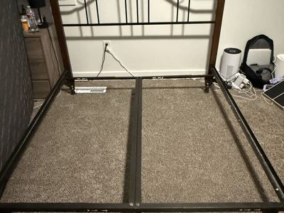 Metal and Wood Queen Bed Frame with Scrollwork Headboard