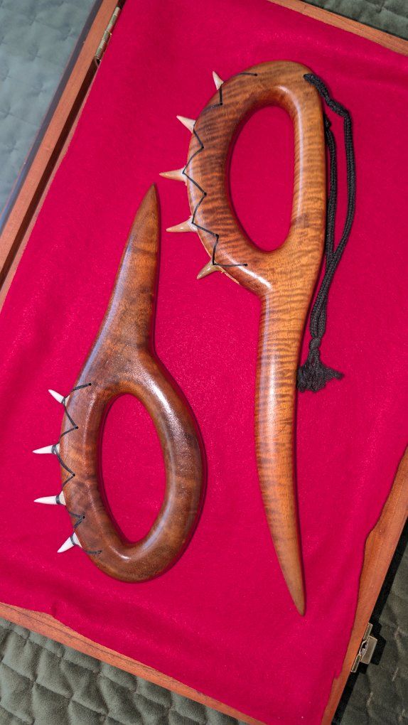 Hawaiian Lei o Mano Wooden Shark Tooth Club - Collectible Folk Art Weapon