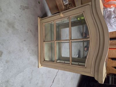 Vintage Cream Tabletop/Wall Mount Curio Cabinet - 2 Glass Shelves, 23" H x 20" W x 6" D