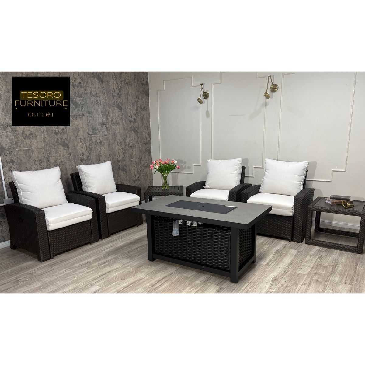 NEW RECLINER PATIO SET WITH FIRE PIT WE OFFER DELIVERY