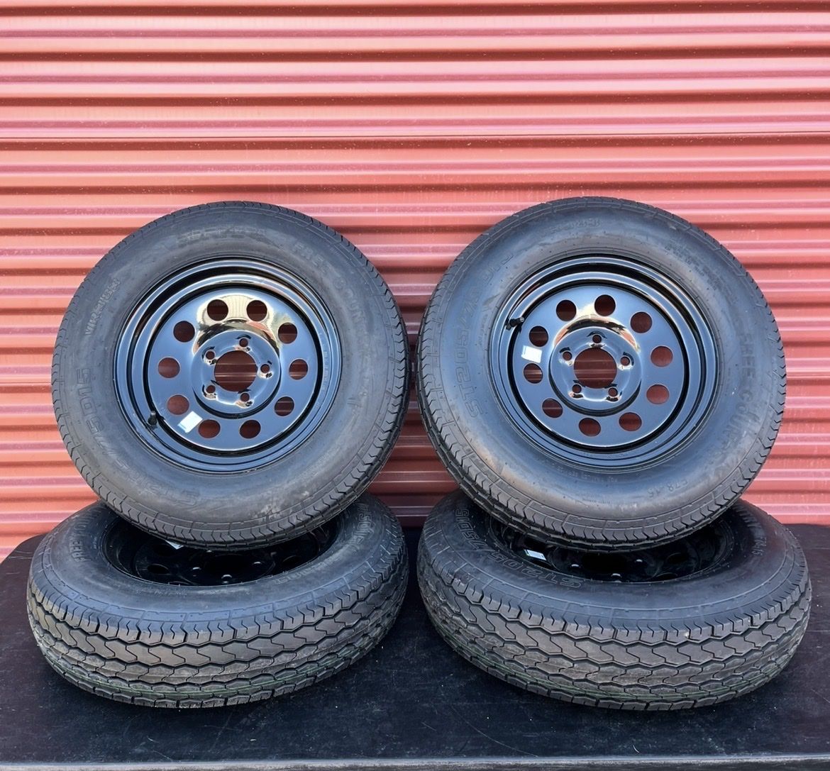 Set of 4 Free Country ST 205/75 D 15 Trailer Tires Mounted on Black Wheels Brand New 5 on 4.5