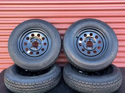 Set of 4 Free Country ST 205/75 D 15 Trailer Tires Mounted on Black Wheels Brand New 5 on 4.5
