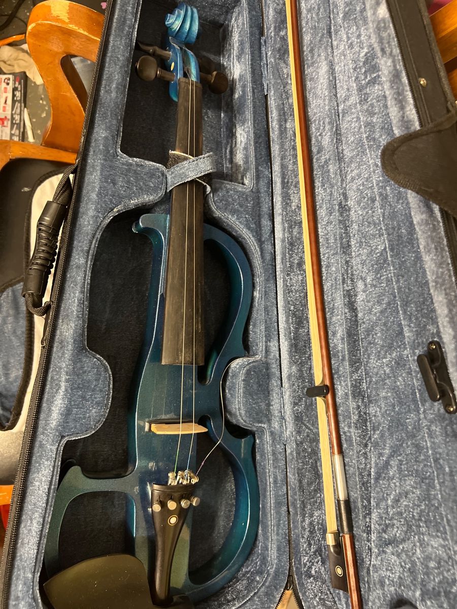Electric Violin Blue with Case and Bow - Beginner/Intermediate Musical Instrument