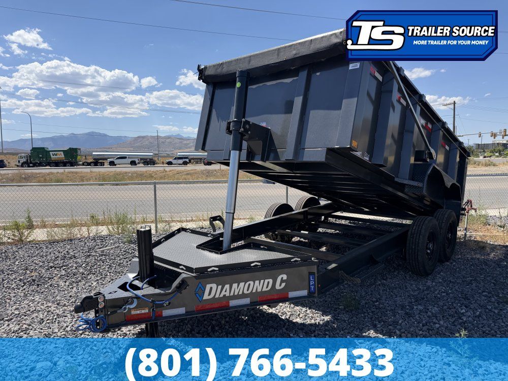 7x14 Diamond C LPT 207 Dump Trailer - 44" Sides - 15.5K GVWR - 14 Ply Tires, Hydraulic Jack(s), Long Arm Tarp