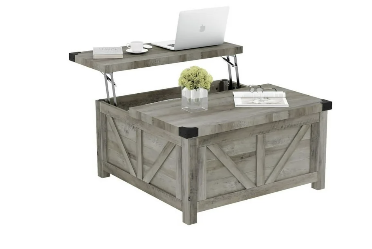 New in Box 35.6" Square Lift Top Coffee Table, Farmhouse Coffee Table with Storage & Charging Ports