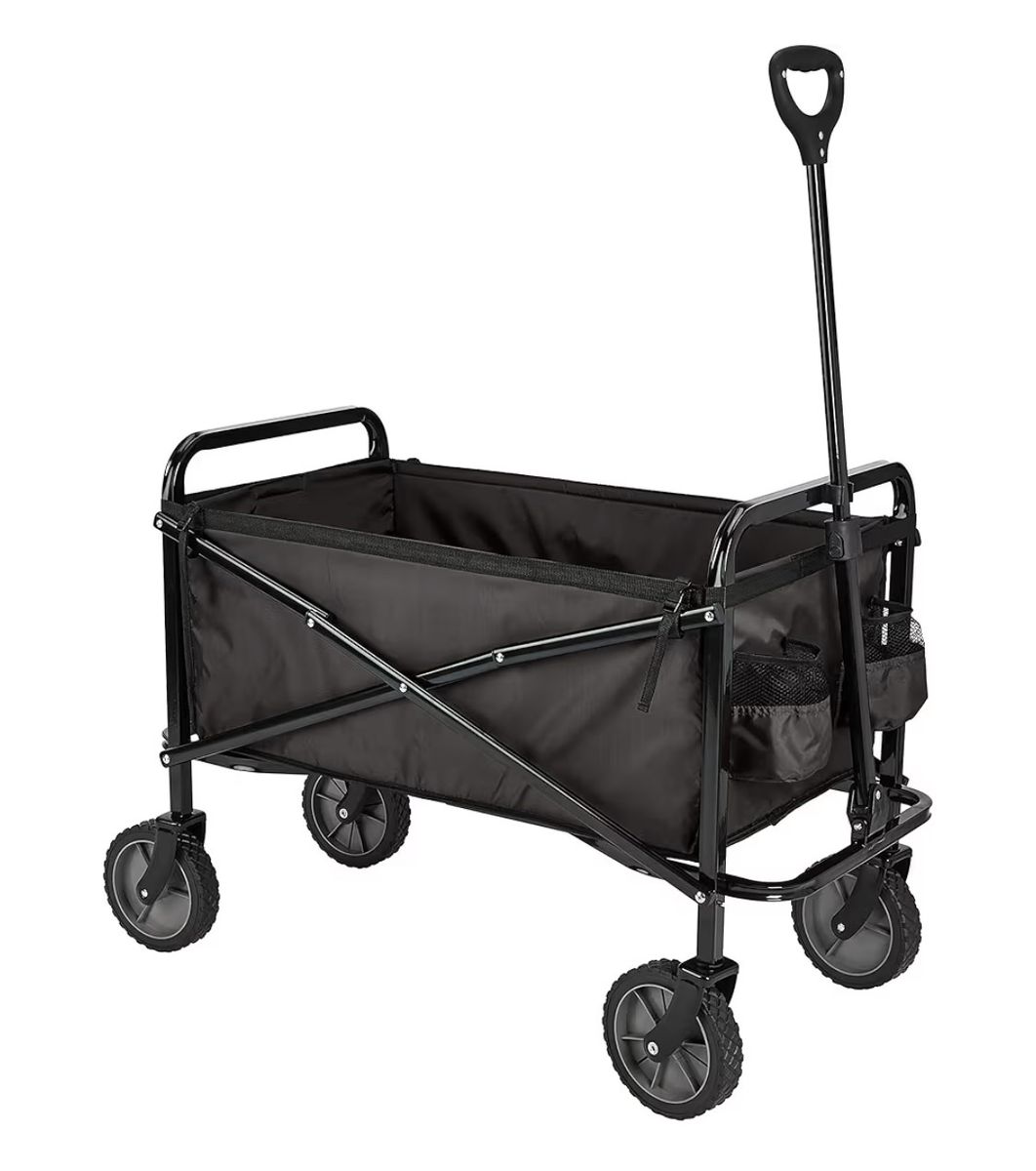 Collapsible Folding Utility Wagon Cart in Black with Handle and Wheels