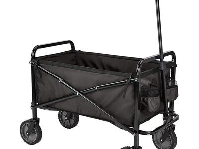 Collapsible Folding Utility Wagon Cart in Black with Handle and Wheels