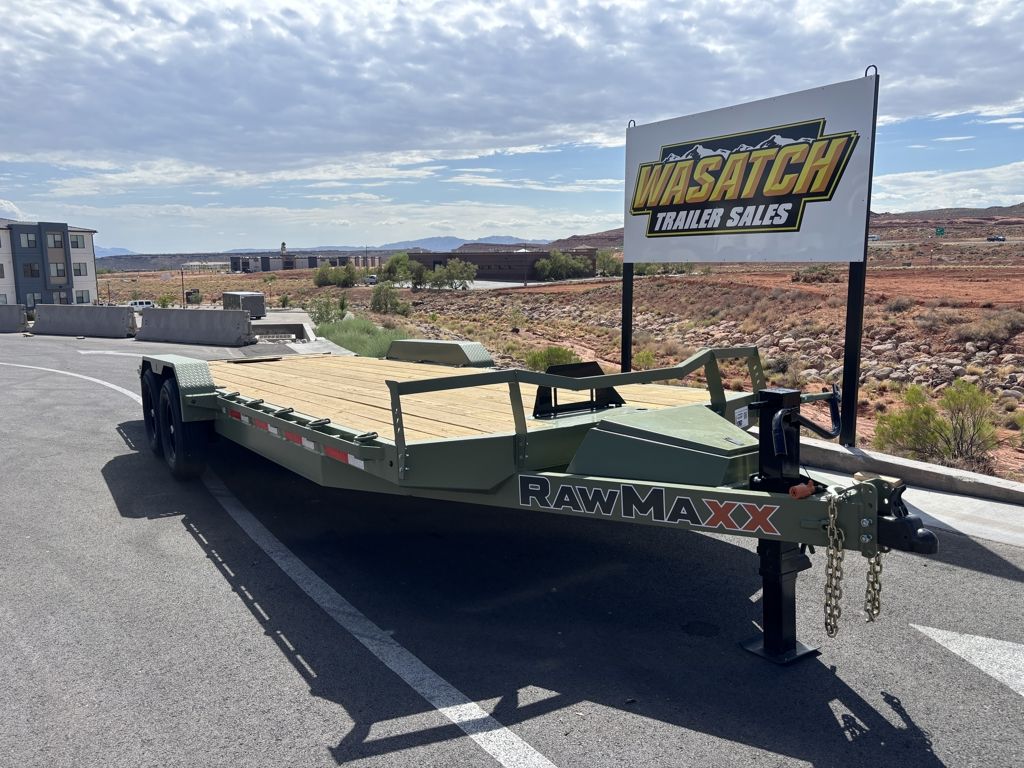 2026 RawMaxx 7' x 22' 14K ECX FlatBed Car Hauler - Army Green
