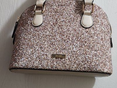 ALDO Glitter Dome Satchel Handbag - Champagne Sparkle with Lock & Key Charm