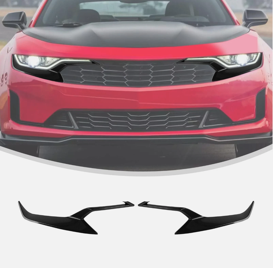 2019-2024 Chevy Camaro LS LT Headlight Bezel Trim Covers Gloss Black Carbon Pair