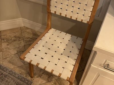 Woven Leather Strap Dining Chair - Modern Wood Frame Accent Chair