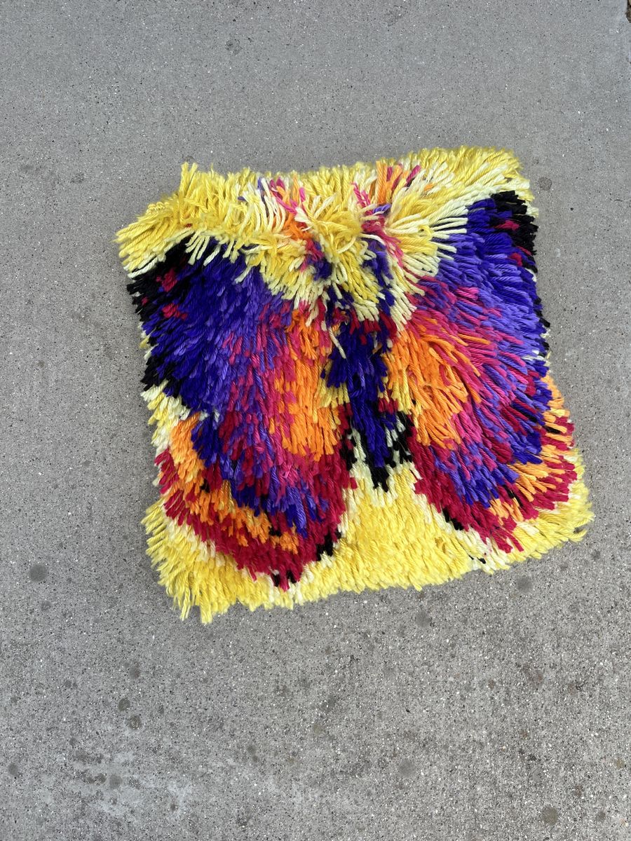 Colorful Latch Hook Shag Pillow Butterfly Design