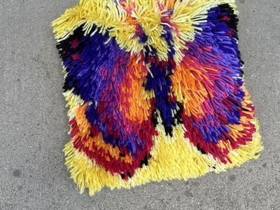 Colorful Latch Hook Shag Pillow Butterfly Design