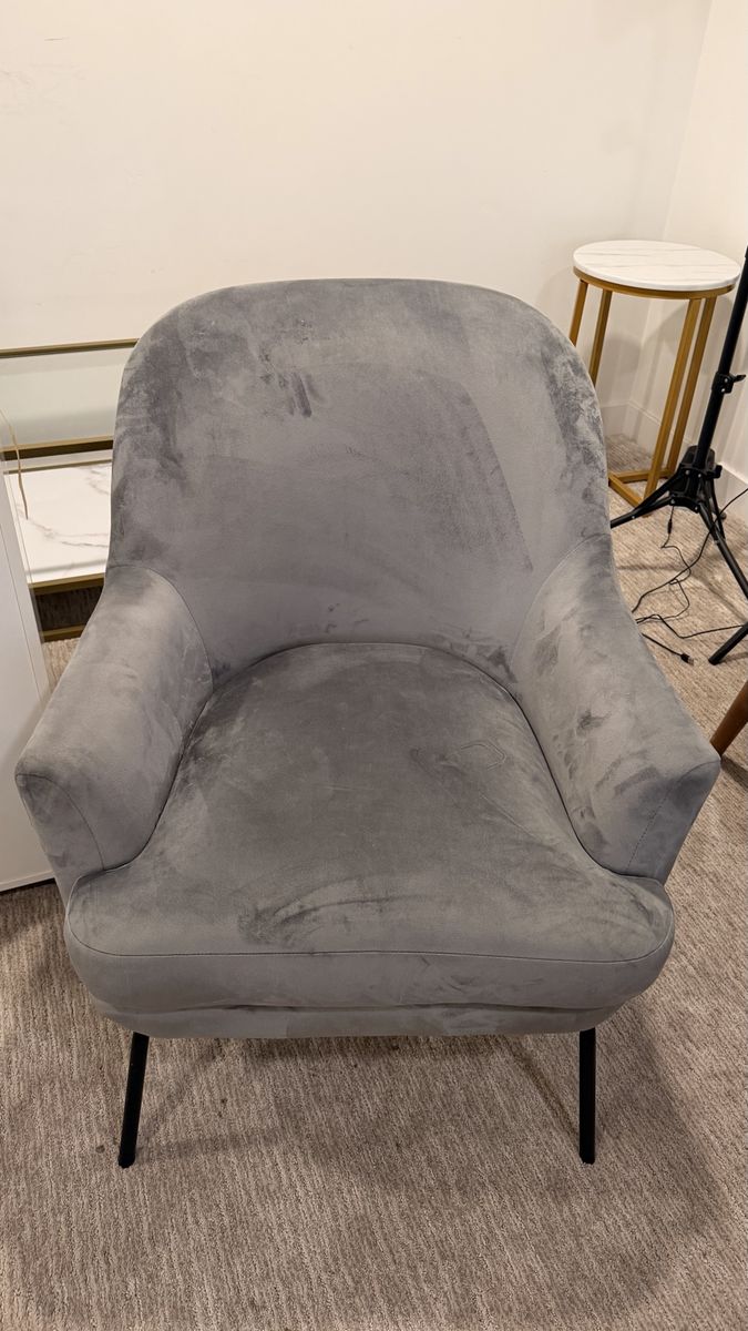 Modern Gray Velvet Accent Armchair with Black Metal Legs