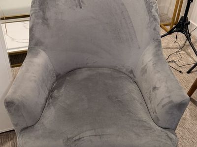 Modern Gray Velvet Accent Armchair with Black Metal Legs
