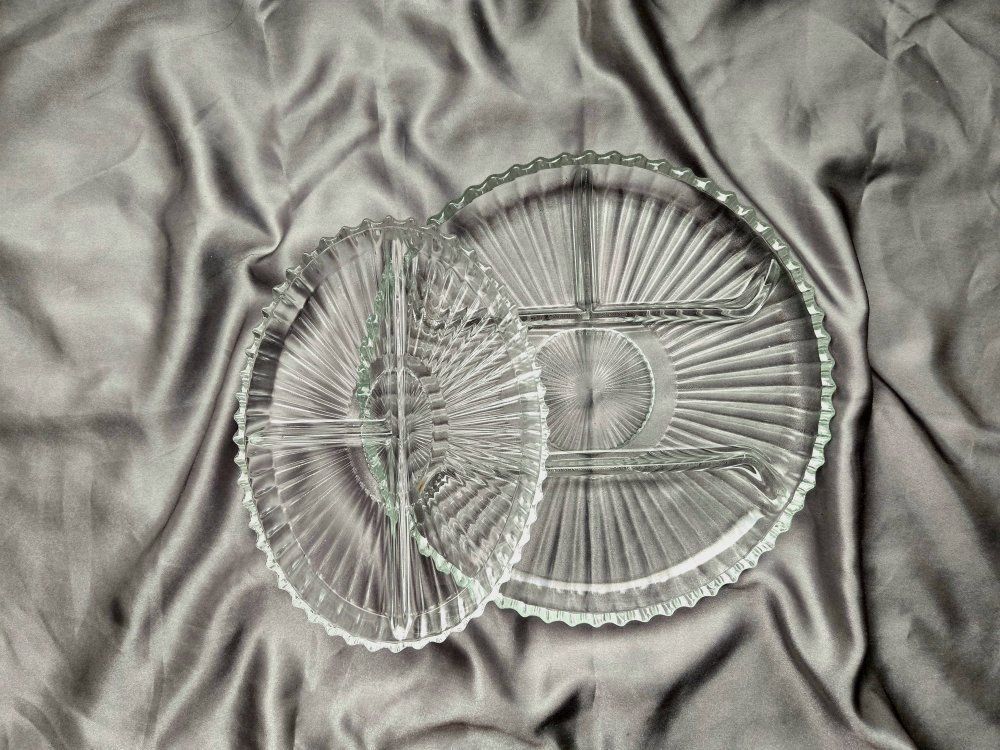Set of 2! - Vintage Anchor Hocking "Park Lane" Clear Glass Divided Serving Dishes -  (1x3, 1x4 sections)
