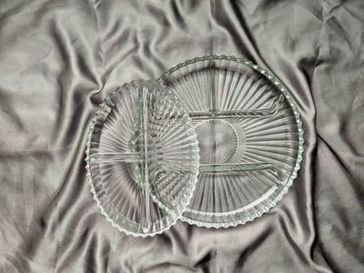 Set of 2! - Vintage Anchor Hocking "Park Lane" Clear Glass Divided Serving Dishes - (1x3, 1x4 sections)