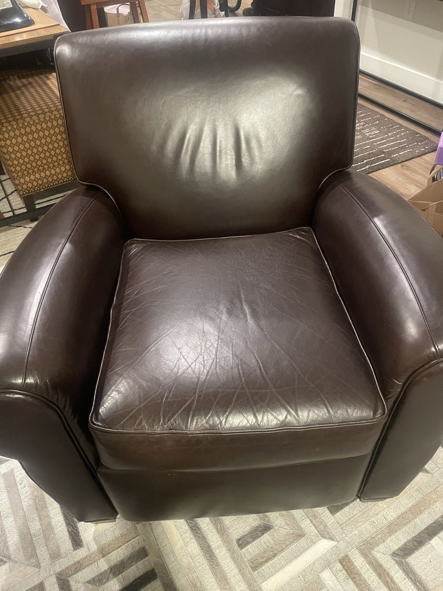 Pottery Barn Manhattan Roll Arm Leather Recliner — Dark Brown