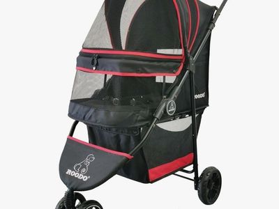 Roodo Black & Red Pet Stroller Dog Cat Travel Carrier Jogger w/ Mesh & Storage