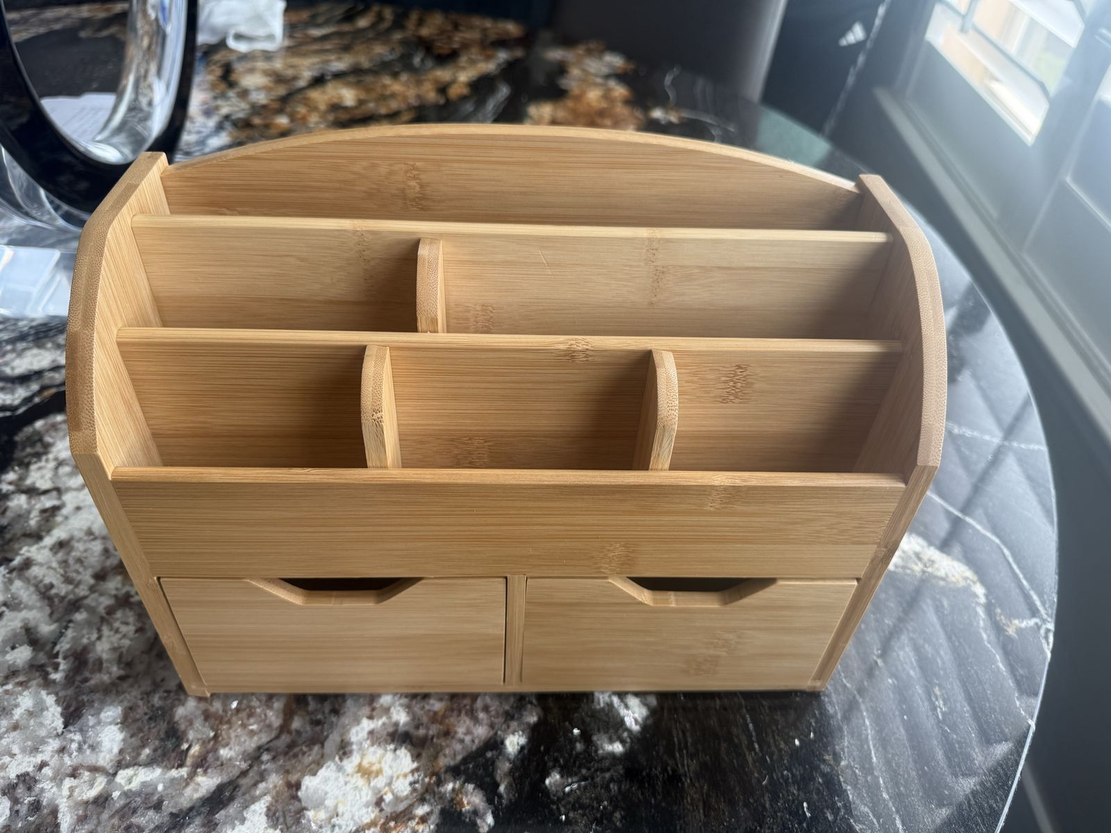 Bamboo Desk Organizer with Multiple Compartments & Drawers - Natural Wood Finish