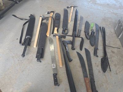 Various Axes & Machetes with Sheaths - Tools for Outdoor, Camping, and Survival