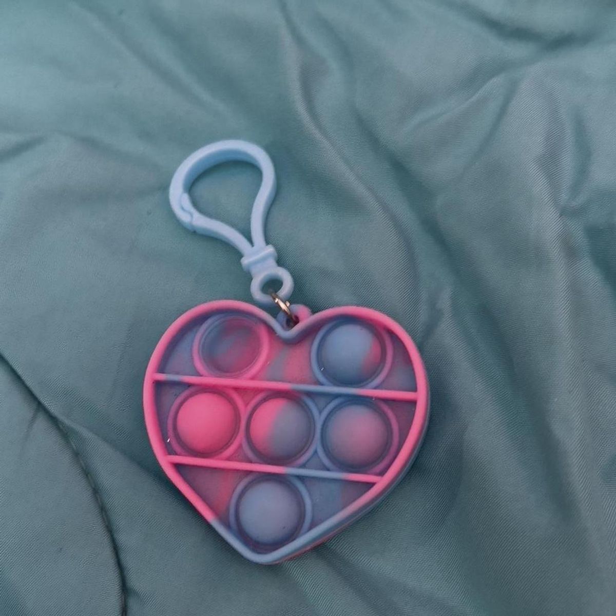 Heart Shaped Pop It Fidget Toy Keychain - Pink & Blue Silicone Stress Relief