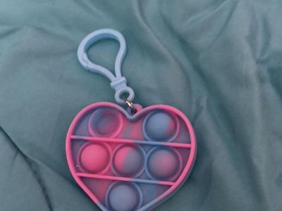Heart Shaped Pop It Fidget Toy Keychain - Pink & Blue Silicone Stress Relief