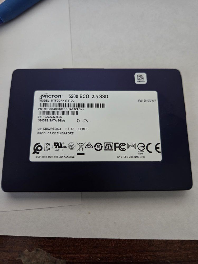 Micron 5200 ECO 3.84TB 2.5 inch SATA 6Gb/s Solid State Drive MTFDDAK3T8TDC
