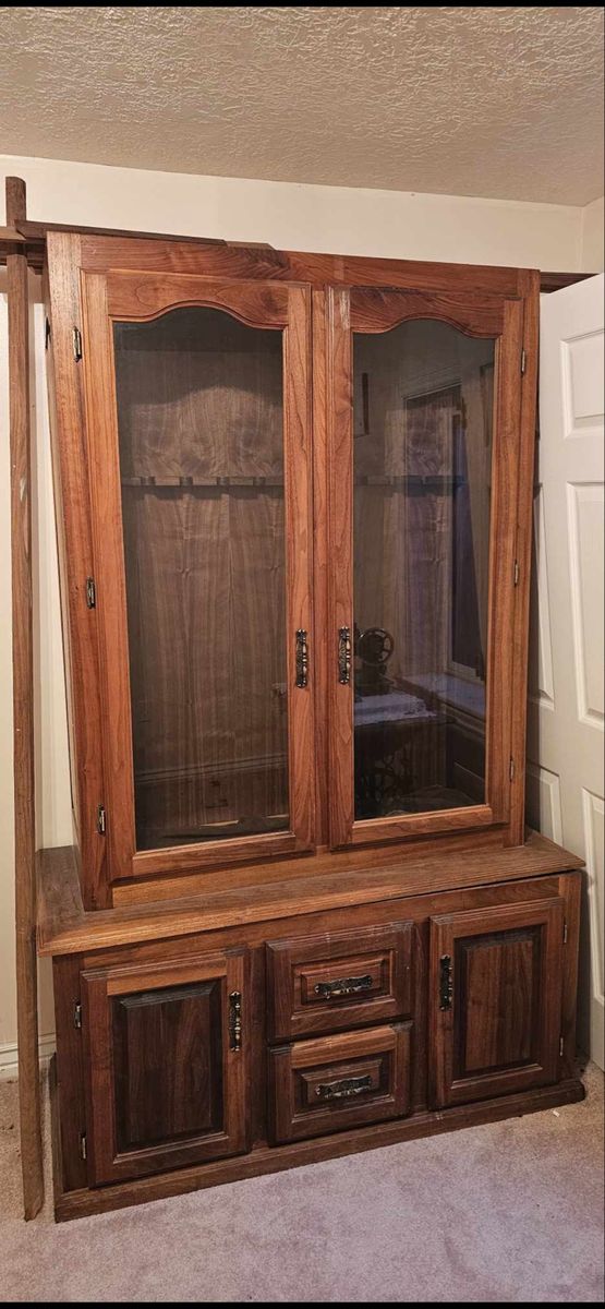 Large Wooden Gun Cabinet / Display Hutch with Glass Doors and Storage