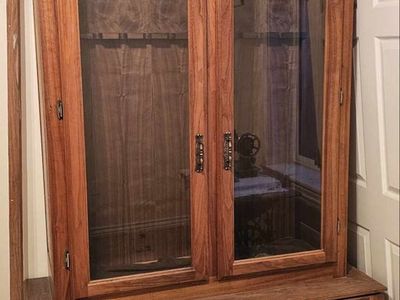 Large Wooden Gun Cabinet / Display Hutch with Glass Doors and Storage