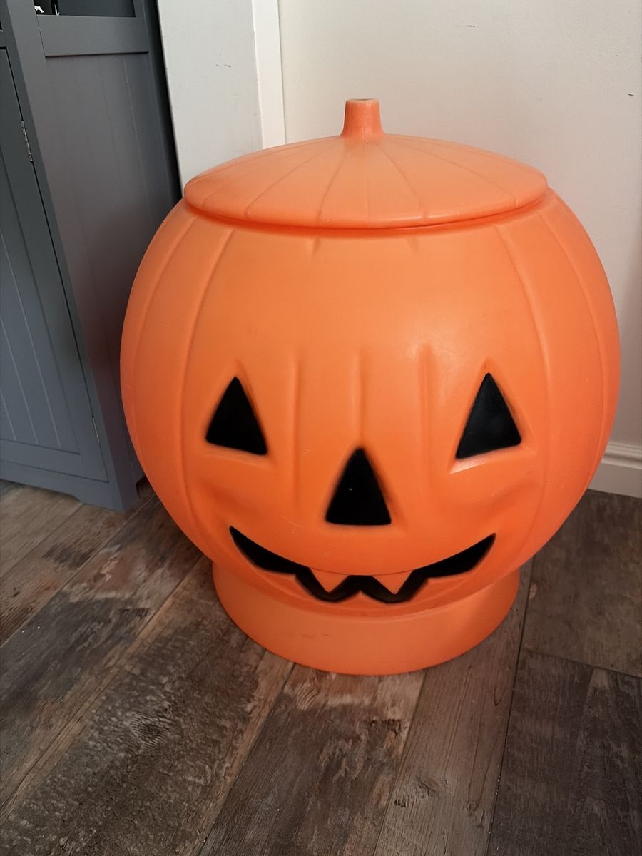 Vintage Halloween pumpkin jack o lantern blow mold toy chest box