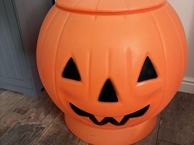 Vintage Halloween pumpkin jack o lantern blow mold toy chest box