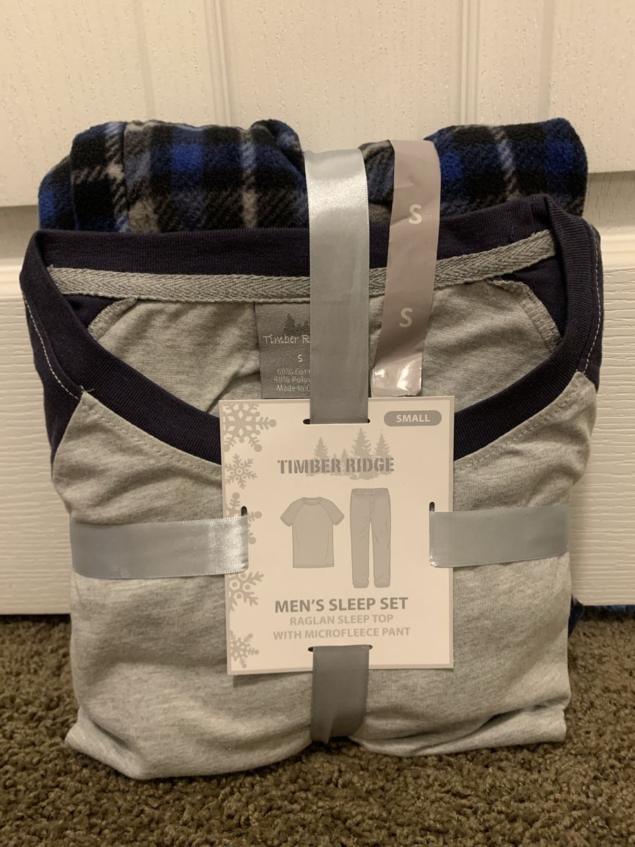 Timber Ridge Men's 2-Piece Sleep Set Raglan Top & Microfleece Pant Size Small