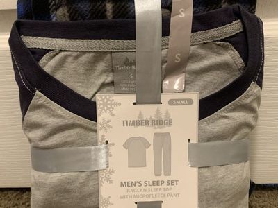 Timber Ridge Men's 2-Piece Sleep Set Raglan Top & Microfleece Pant Size Small