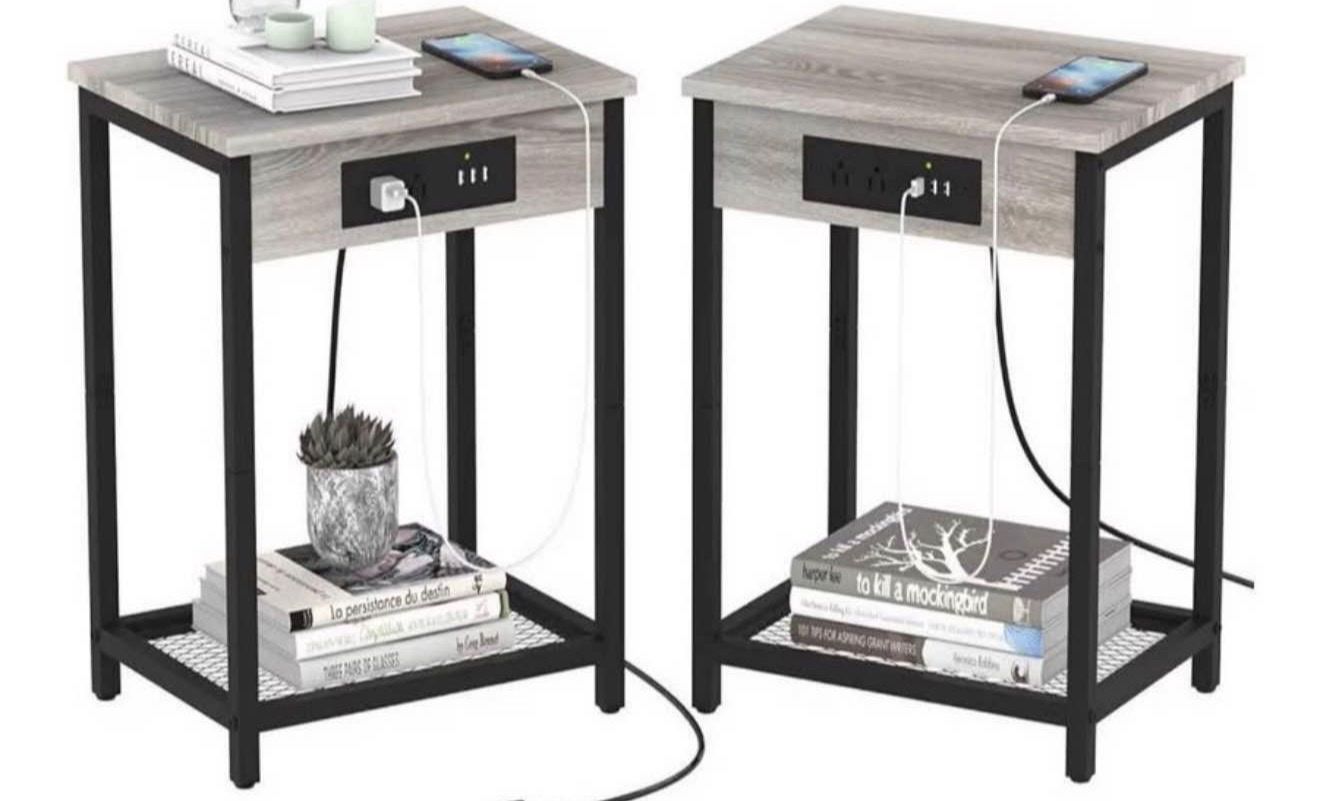 End Tables with Charging Station — Set of 2 grey