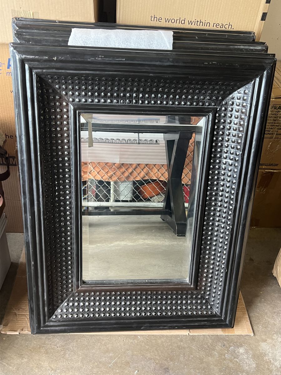 Black Decorative Wall Mirror with Studded Textured Frame