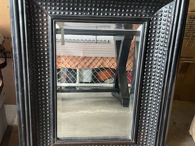 Black Decorative Wall Mirror with Studded Textured Frame