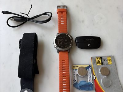 Garmin Fenix 6 Sapphire Titanium w/ Ember Orange Band - Excellent Condition