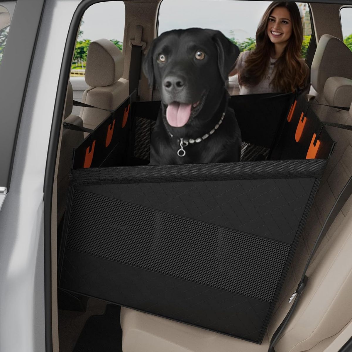 Large Dog Car Seat, Hard Bottom, Waterproof Non-Slip Foldable for car/SUV/truck, Black L