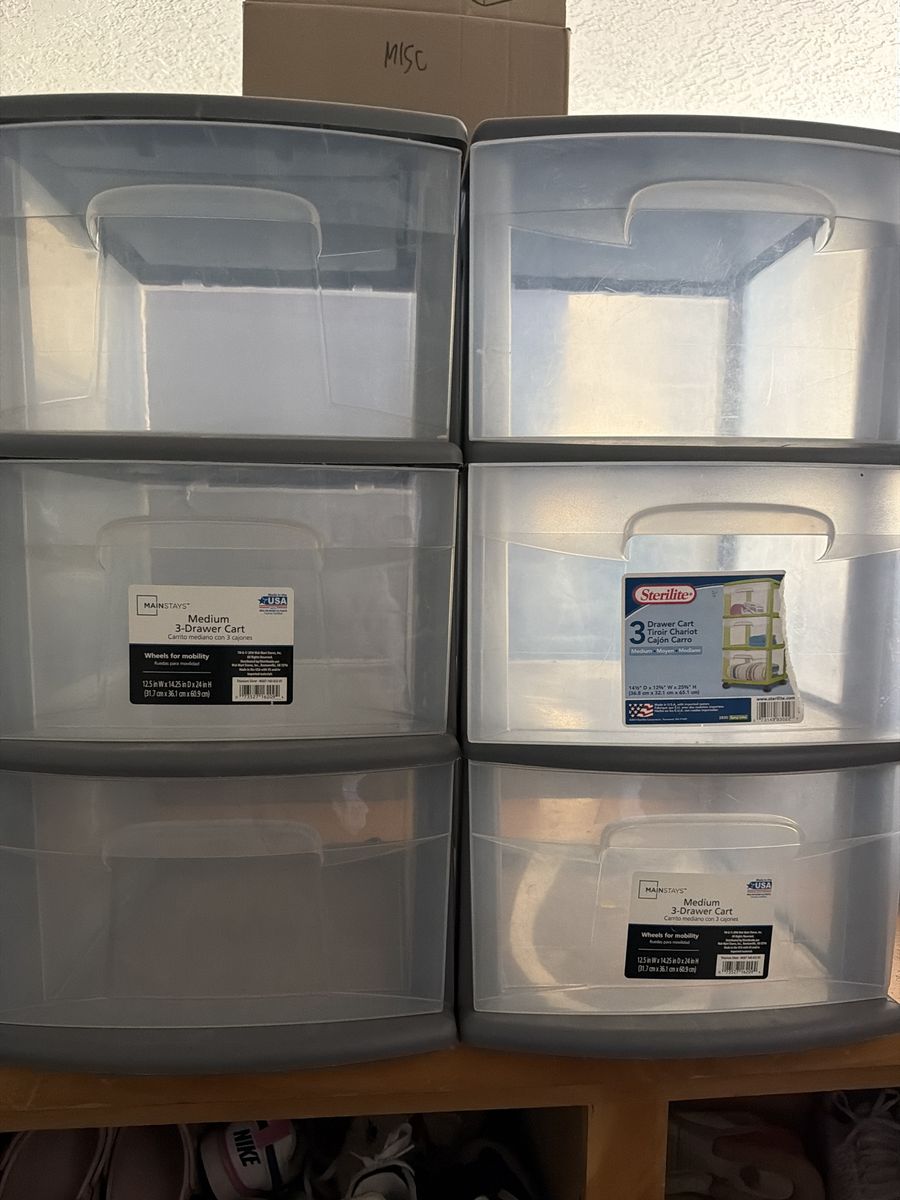 Mainstays & Sterilite 3-Drawer Storage Carts - Medium, Clear/Gray (set of 2)